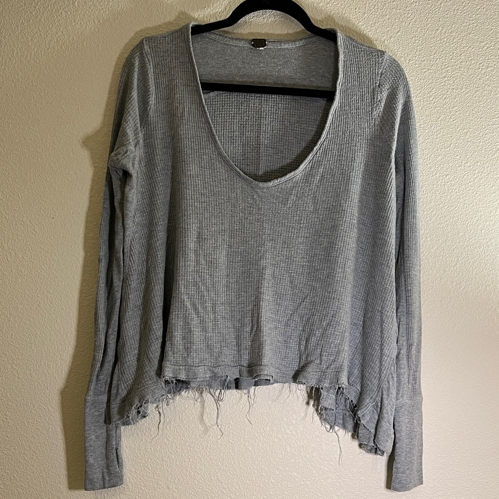We The Free Light Blue-Gray Distressed Thermal Top